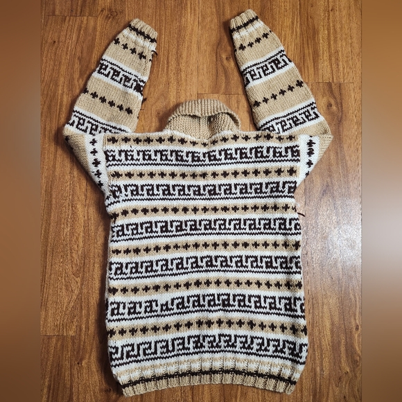 Hand-made Vintage Cowichan Style Wool Pullover Sweater Unisex - Picture 6 of 10